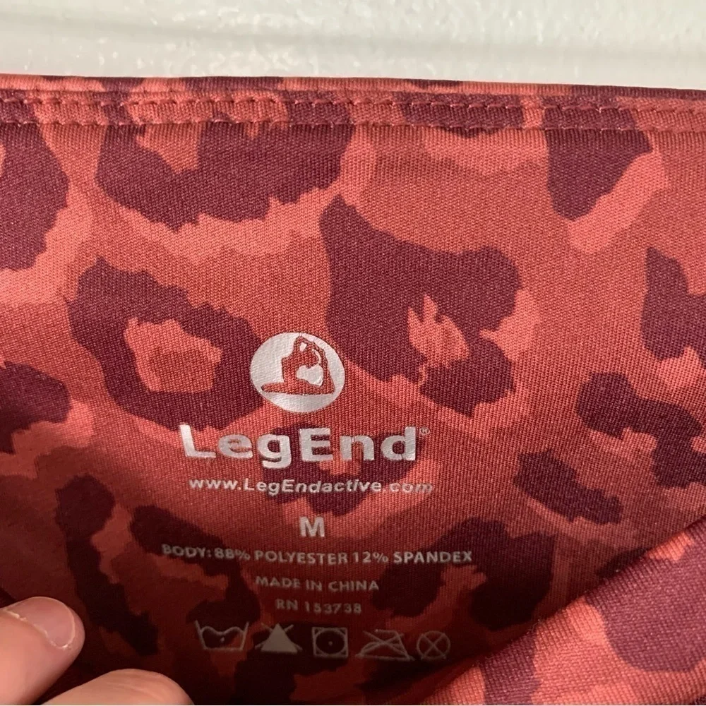 Leg End Burnt Orange Leopard Print Active Wear Pocket Leggings Size M